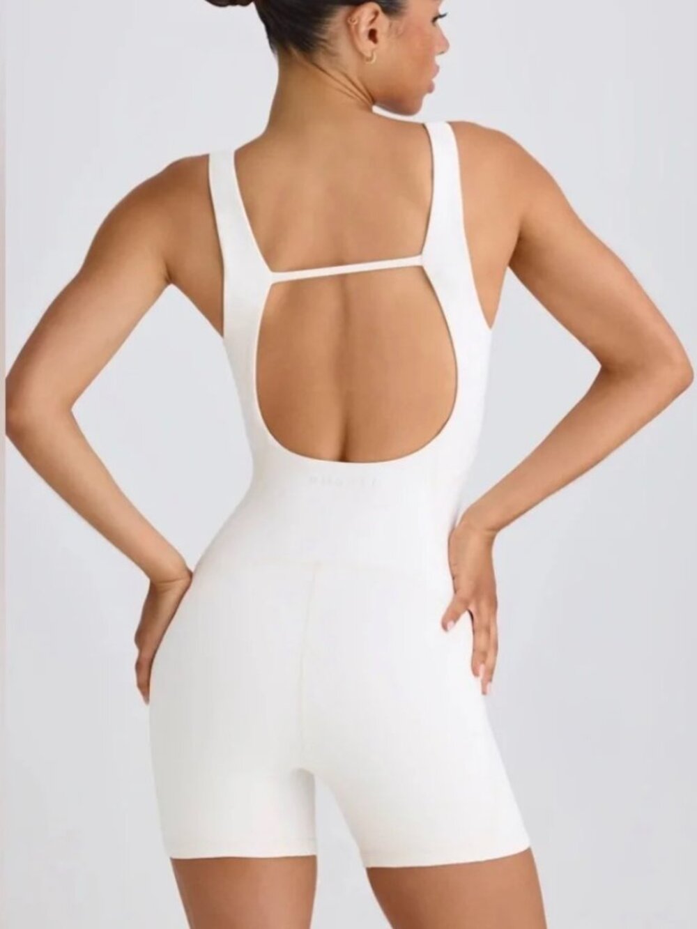 NWT Bo+Tee White Sculpting Unitard Romper | Open Back Activewear One Piece
